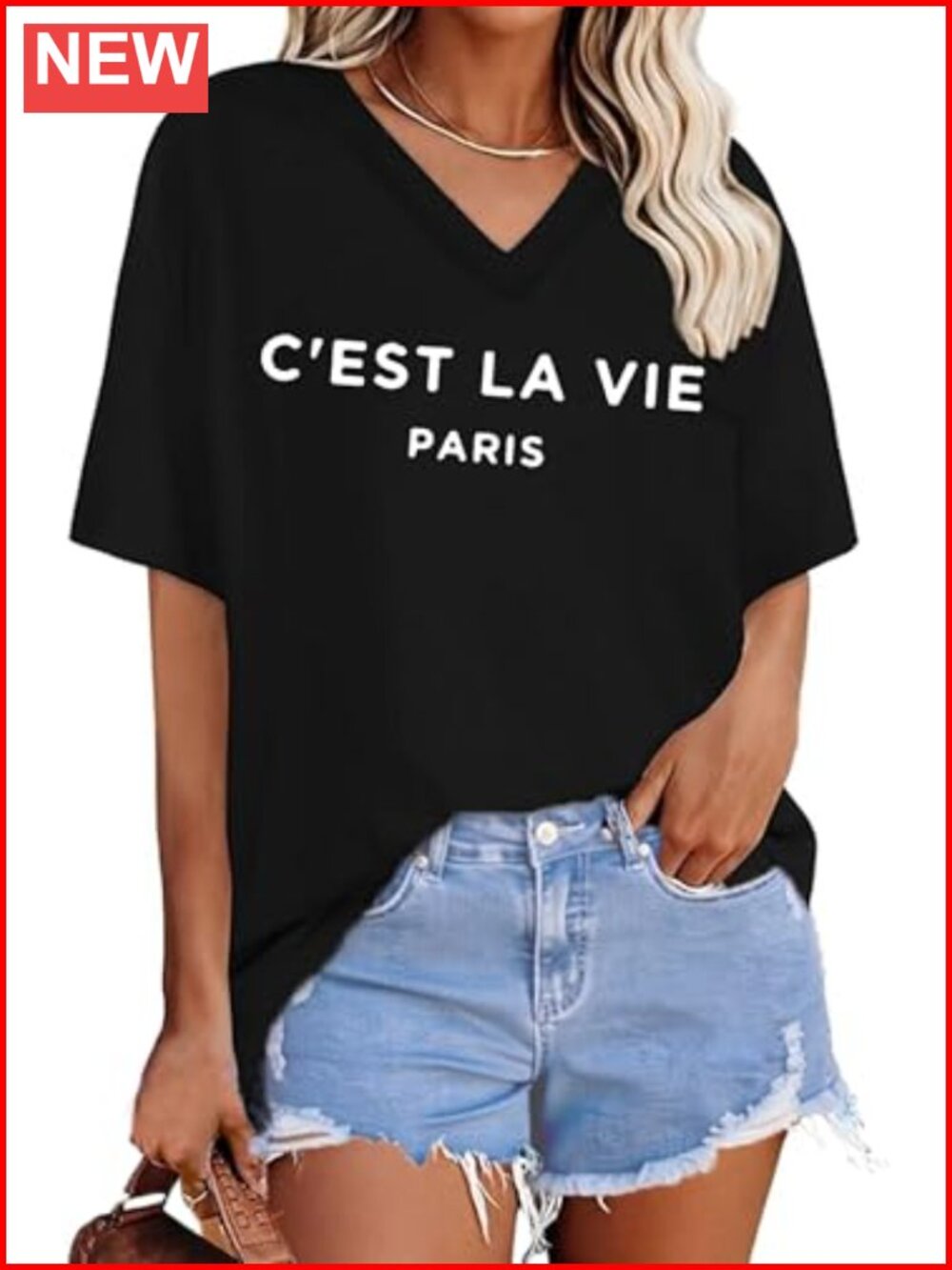 Oversized V-Neck Graphic Tee for Women - Vintage Style
